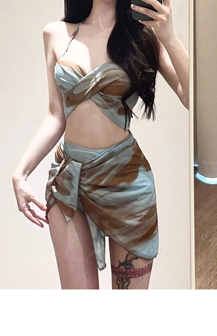 New Fashionable Plus Size Multi Piece Set Split Swimsuit for Women CoveringBellySlimming Down Hot Spring Vacation Swimsuit