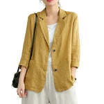 Vintage Long Sleeve Blazer Jacket Cotton Linen Coat for Women Casual Lapel 2 Buttons Thin Coat with Pockets