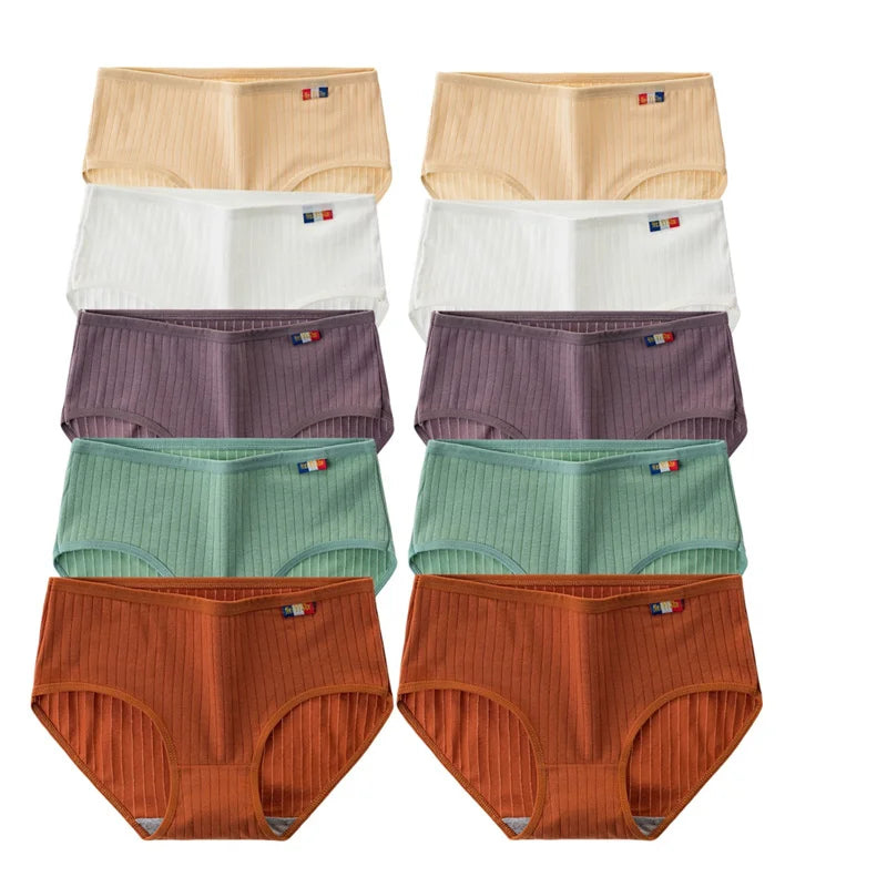10Pcs/Set Women Cotton Seamless Panties Sexy Underwear Female Breathable Solid Color Underpants Lingerie Low Rise Briefs M-XL