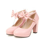 Spring and Autumn New Style Fashion Round Head High-heeled Women's Shoes Sweet Bow Shallow Mouth Buckle Thick Heel Women Shoes