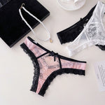 Hanging Neck Detachable Sexy Lace Women's Underpants Sweet Bow Hollow Out Mesh Panties Metal Ring Cotton Crotch Briefs Lingerie