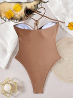2026 Summer Women's One-piece Suit Swimwear Sexy Hollow Out Neck Lace-up Bodysuit Beachwear High Waist Push Up Bathing Suits