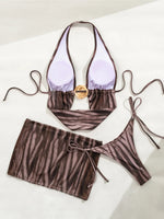 With Skirt Printed Halter Bikini Female Swimsuit Women Swimwear Padded Bather Bathing Suit Swim Three-pieces Bikini set K8087