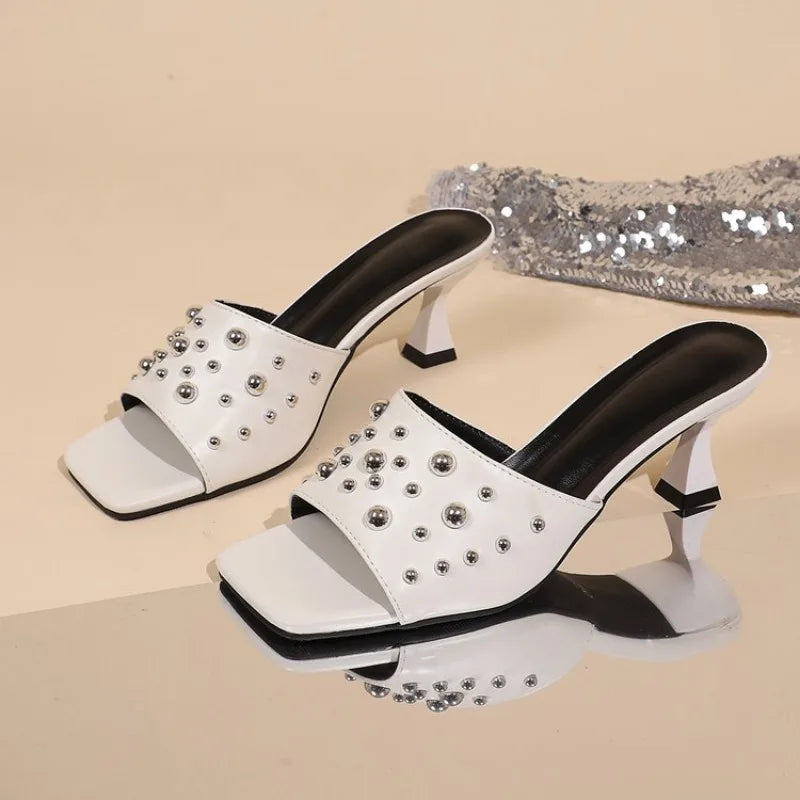 Sexy Square Head Mule High Heels Women Slipper Fashion Slip on Slides Summer Party Stripper Sandal Shoes
