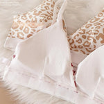 Women Push-Up Bra And Panties Set V-neck Non-wire Bra Low Waist Briefs Female Sexy Lingerie Cotton Leopard Print Underwear Set