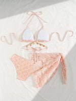 DEKA Pink Bikini Set Women Sexy 3-Piece Swimsuit Metal Chain Satin Female Swimwear New Fashion Korean Bathing Beachwear Holiday