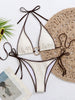Sexy Beige Contrast Micro Bikini Women Metal Circle Push Up Bra Bandage Thong Swimsuit 2026 Summer Holiday Bathing Suit Swimwear