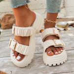 Women Platform Slide Sandals Double Buckle Open Toe Casual Beach Summer Slides Lightweight Comfortable Thick Sole Slippers