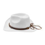 Women Men Wide Brim Floppy Cowboy Hat Western Style Wool Felt Flat Top Cap Classic Vintage Bowler Hat Party