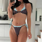 Sexy Polka Dot Plaid Halter Bikini Female Swimsuit Women Swimwear Two-pieces Bikini set Splicing Bather Bathing Suit Swim V8027