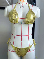 Snake Skin Rhinestone Diamond Bikini Female Swimsuit Women Swimwear Two-pieces Bikini Set High Cut Halter Bathing Suit Swim Lady