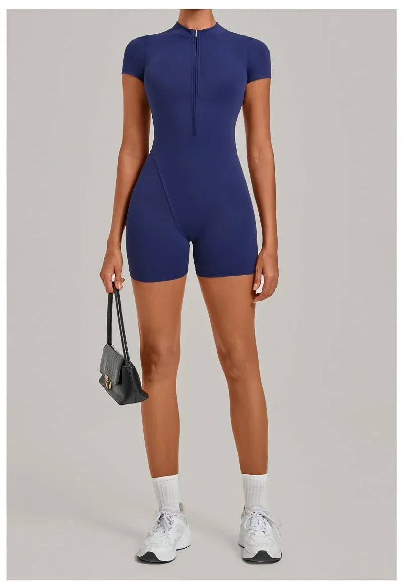 Women's Seamless Yoga Jumpsuits Fitness Sports Hip-lifting Backless Short-sleeved Training Gym Workout Shorts One-piece