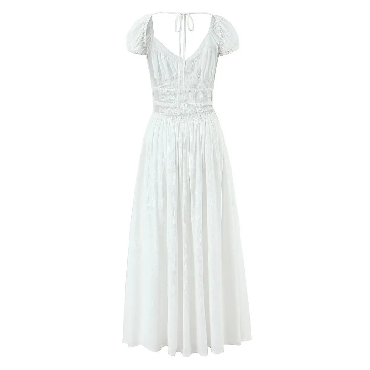 Women's Fashion Ruched Waist Sexy Backless Tie Design Dress Short Sleeved Backless Deep V Suspenders Sleeveless Dress Charm YJJF