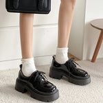 Retro Pu Leather Platform Oxford Shoes Women Japanese Style Thick Sole Black Student Shoes Woman Lace Up Thick Heel Pumps Female