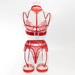 Toucheart 5 Piece Sexy Embroidery Underwear Set for Women Mesh Patchwork See-through Halter Underwear Garters Sexy Lingerie Set