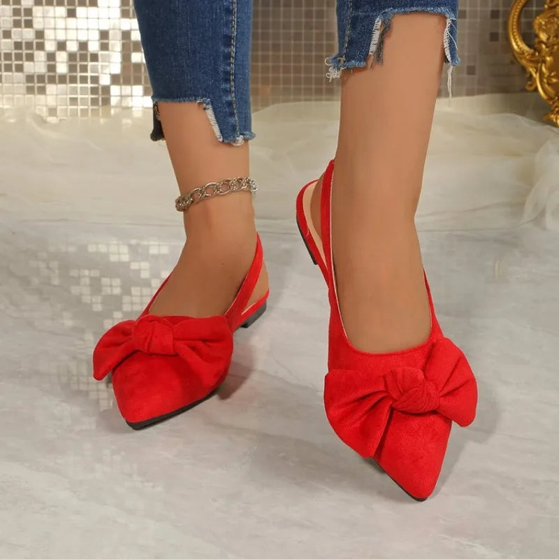 Bow Women Sandals Summer Pointed Low Heel Sandals Women Fashion Baotou Thin Strap High Heels Shoes for Women