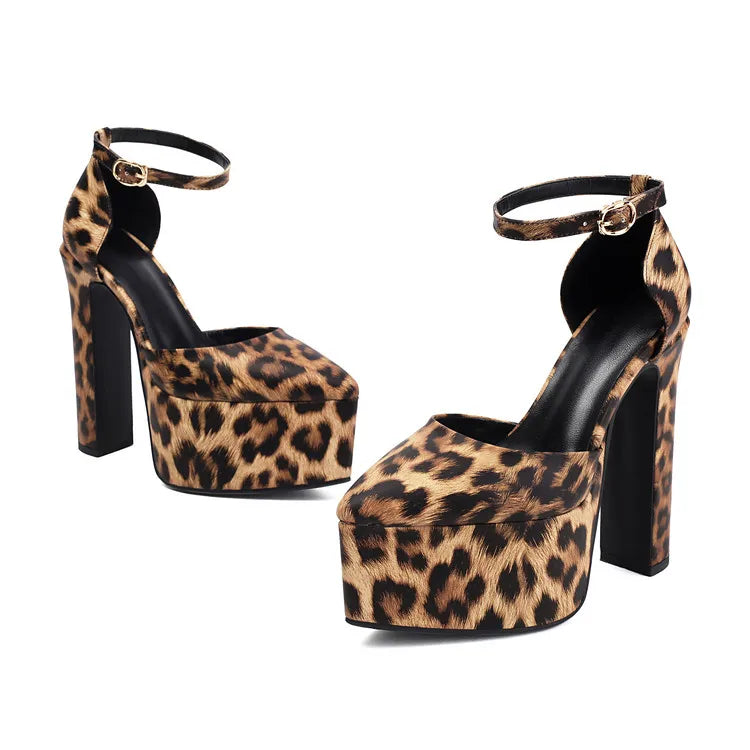 NASBAVI High Heeled Women's Sandals Buckle Pointed Toe Leopard Platform Shoes Woman Spring Design Sexy Elegant Gladiator Sandals