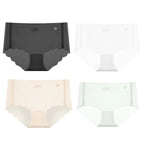 4Pcs/Set Women Low Rise Ice Silk Brief Underwear Sheer Cooling Panties Scalloped Edge Low Waist Daily Underpants Intimates M-XL