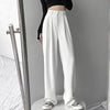 Women High Waist Straight Wide Leg Pants Solid Color Suit Pants Elastic Slant Pockets Loose Office Trousers
