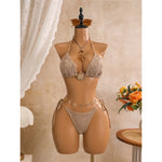 New Leaves Printed Halter Bikini Suit Female Swimsuit Women Swimwear Bather Bathing Suit Swim Three-Pieces Bikini Set