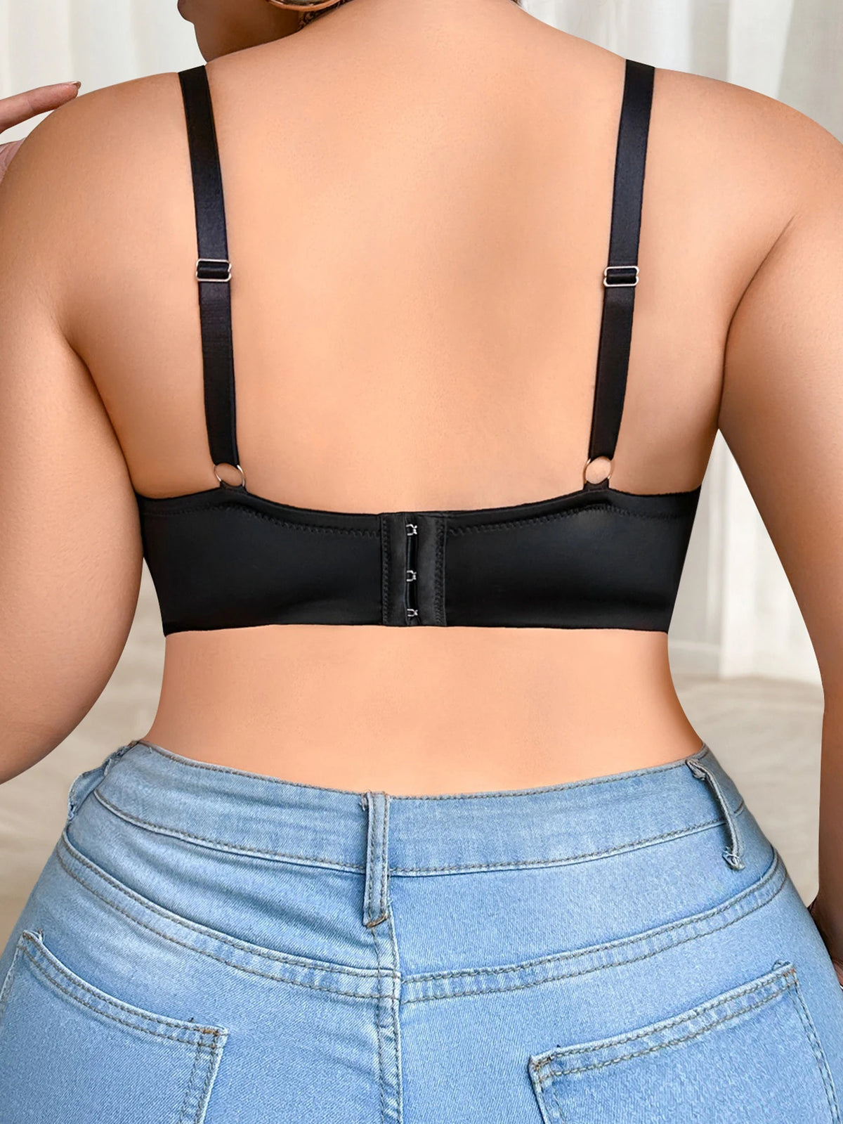 High quality plus size full cup black women's solid color underwear without steel ring sexy Lingerie MR3525