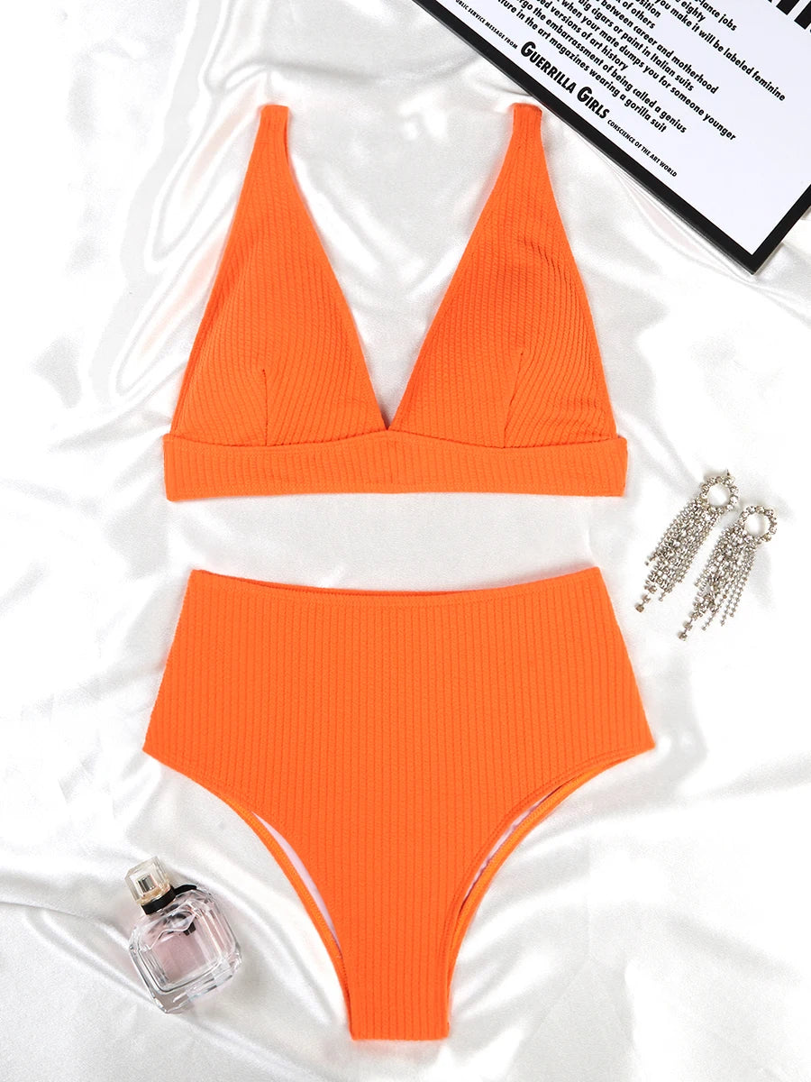 2026 Triangle High Waist Bikini Solid Strappy Swimwear Female Sexy Swimsuit Women Bathers Bathing Swimming Swim Suit Beachwear