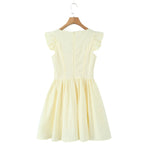 Floral Embroidery Cotton Summer Women's Dress Sleeveless Buttons Decor Short Mini Dress Elegant Yellow A-line New in Dress 2025