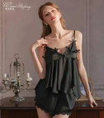 Elegant Strap Padded Sexy Loungewear Set Camisole And Shorts Two-piece Set Bowknot Pajamas For Women Summer Style Charming BE8K