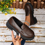 Women Penny Platform Loafer Shoes Slip On Chunky Lug Sole Round Toe Vintage Preppy Office Casual Dress Shoes