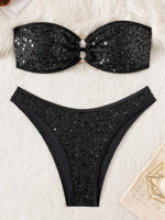 Shiny Sequins Mesh Bandeau Bikini Female Swimsuit Women Swimwear Two-pieces Bikini Set Brazilian Bathing Suit Swim Beach Wear