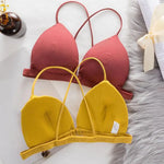 Women Simple Bra Triangle Cup Thin Straps Wrapping Chest Front Buckle Wireless Ribbed Bra Sexy Sports Cross Back Bra