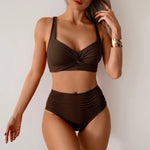 Sexy Black Two Piece Swimsuit Women Cross Pleate Push Up Padded Bikini Set Summer Bathing Suit Slim High Waist Swimwear Biquini