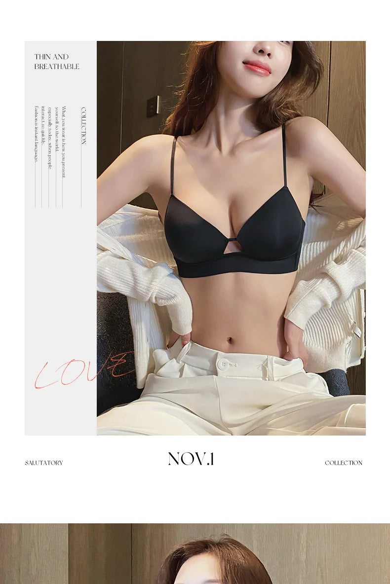 MOYISU Desire Triangle Cup Women Summer Thin Small Chest Gathered To Show A Large Pair of Breast Anti-sag No Underwire Bra Women