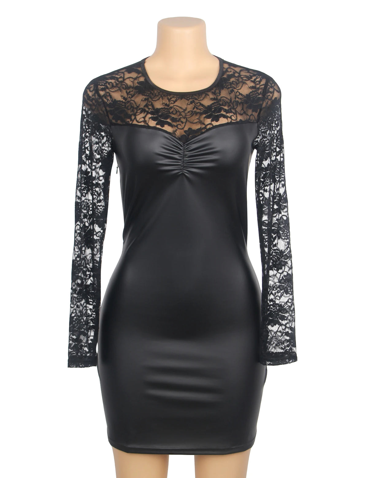 Black Erotic Baby Doll Women Faux Leather Nightgowns Lace Evening Dresses Vestidos Plus Size Dresses Latex Sexy Outfits Lingerie