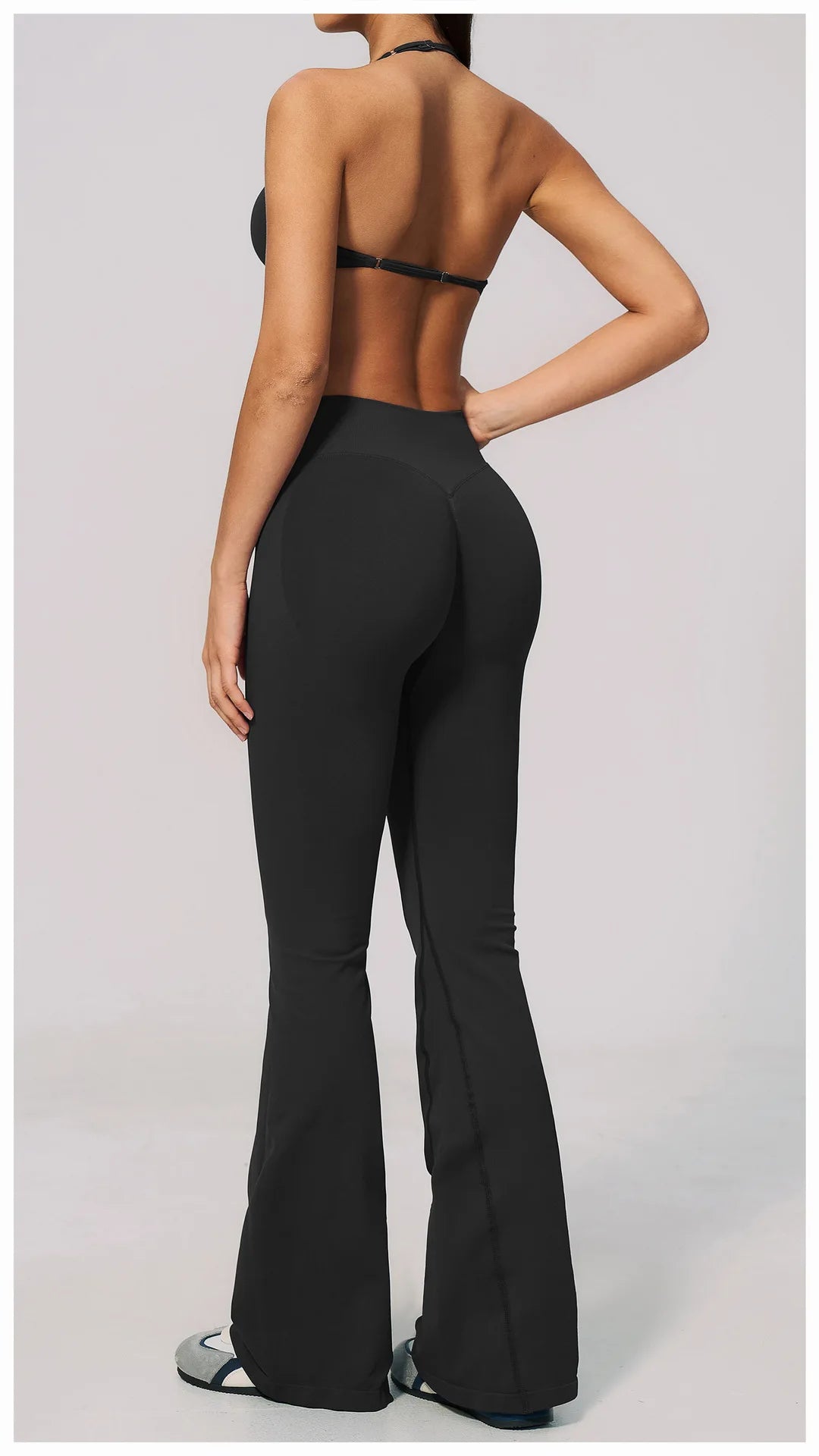 Summer Fitness Suit Women Seamless Hanging Neck Pleate Sports Bra Yoga Sets High Waist Wide Leg Leggings Running Athletic Wear