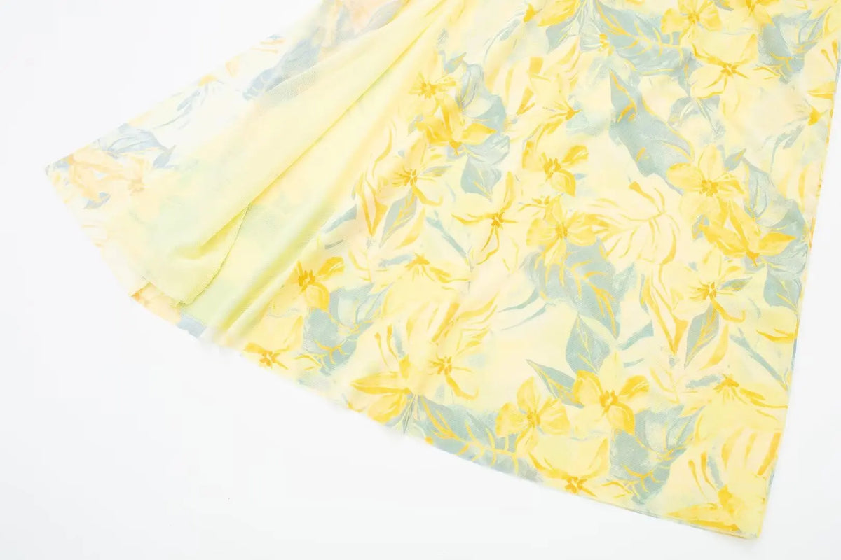 2024 Dress For Women Summer Chic Print Mesh Sleeveless Sexy Side Slit Slim Dresses Wild Beach Resort Style Woman Dress