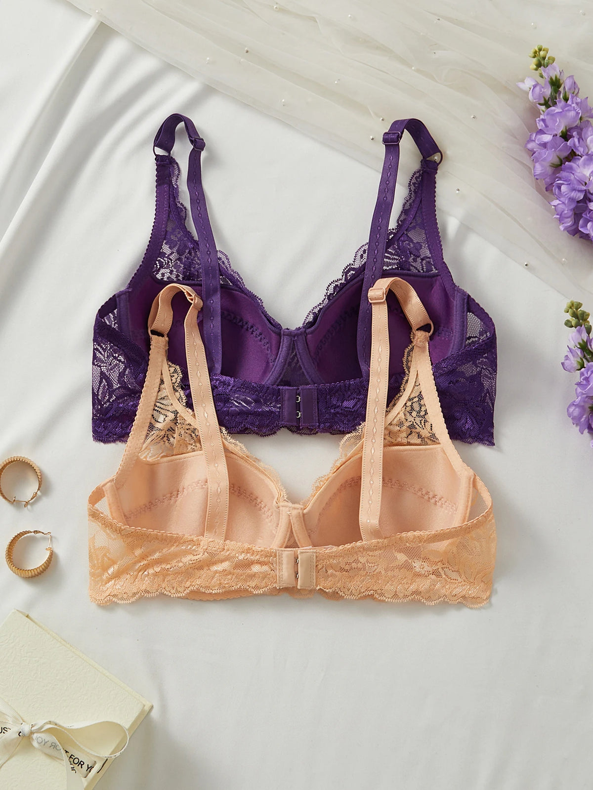 2Pcs/Set Lace Bra for Women Sexy Underwire Push-Up Bra Breathable Mesh Thin Soft Lingerie Adjustable No Lining Women's Bra
