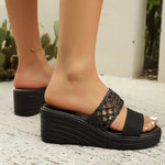 WomensSandals High Heeled Slippers Hollow Out Large Size Thick Soled Fish Mouth Sandals Non-Slip