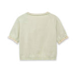 Women's Fashion Short Sleeve Round Neck Bow Lace Knit Solid Color Light Green Lace Trim Front Short Sleeve Knit Casual Top MDTM
