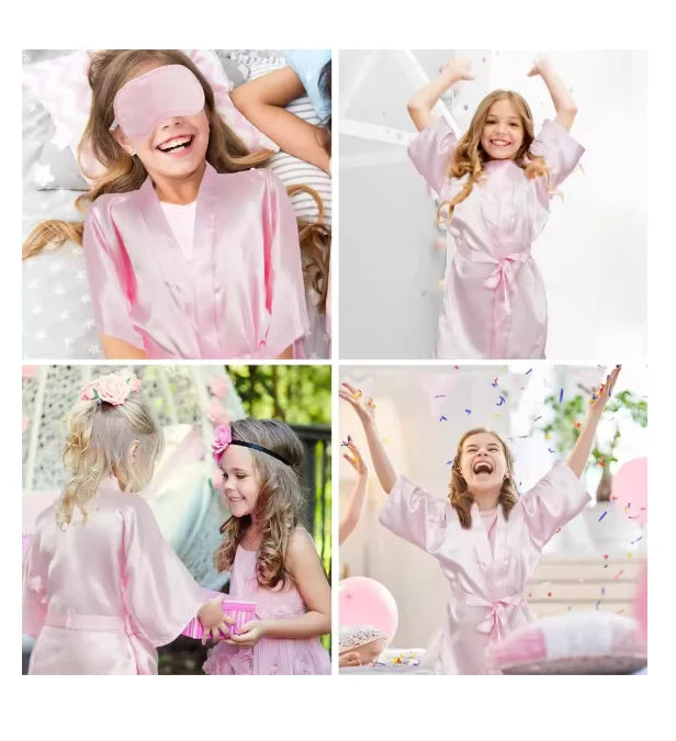 6-12Pcs Spa Girls Party Birthday Squad Robes Girl Kimono Spa Robe Pajama Party Favors Soft Satin Bathrobe for Kid Birthday Decor