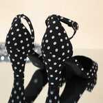 Fashion Polka Dot Ankle Buckle Pumps Women Plus Size 42 Pointed Toe High Heels Sandals Woman Elegant Thick Heel Party Shoes