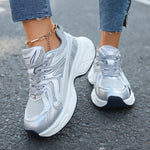 Fashion Breathable Chunky Platform Sneakers Women Korean Lace Up Thick Bottom Vulcanized Shoes Woman Patchwork Comfy Dad Shoes
