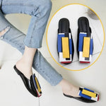 Summer Women Slipper High Block Heels Mules Party Club Ladies Mixed Color White Outdoor Slip-on Square Toe Shoes