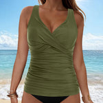 Women Bikini Tankini Top Front Knot Ruched Swimsuit V Neck Bathing Suit Swim Top Cross Back Swimwear Tops Summer Beach Wear