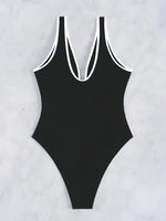 2026 V-neck Vintage Swimsuit One Piece Solid Slim Swimwear Women Bathers Bathing Swimming Swim Suit Female Beachwear