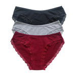 3Pcs/Set Cotton Panties Women Lace Trim Briefs Female Underpants Solid Color Soft Underwear Sexy Lingerie Intimates M-XL