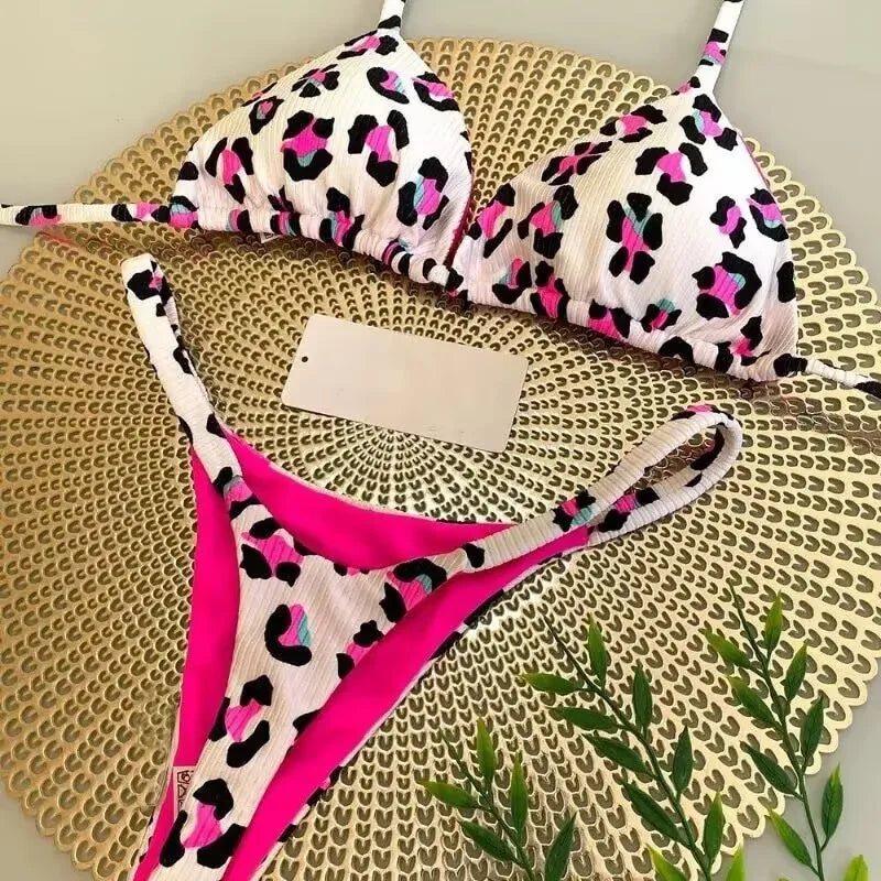 2026 Swimwear Women CuteCherry Print Brazilian Thong Bikini Set Sexy Thong Swimsuit Two Pieces Bathing Suit Women Beach Wear