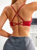 Single-Piece Everyday Solid Color Simple Bra Front-Clasp Knitted Push up Bra Sexy Cross-Strap Decorative Back Design Women's Bra
