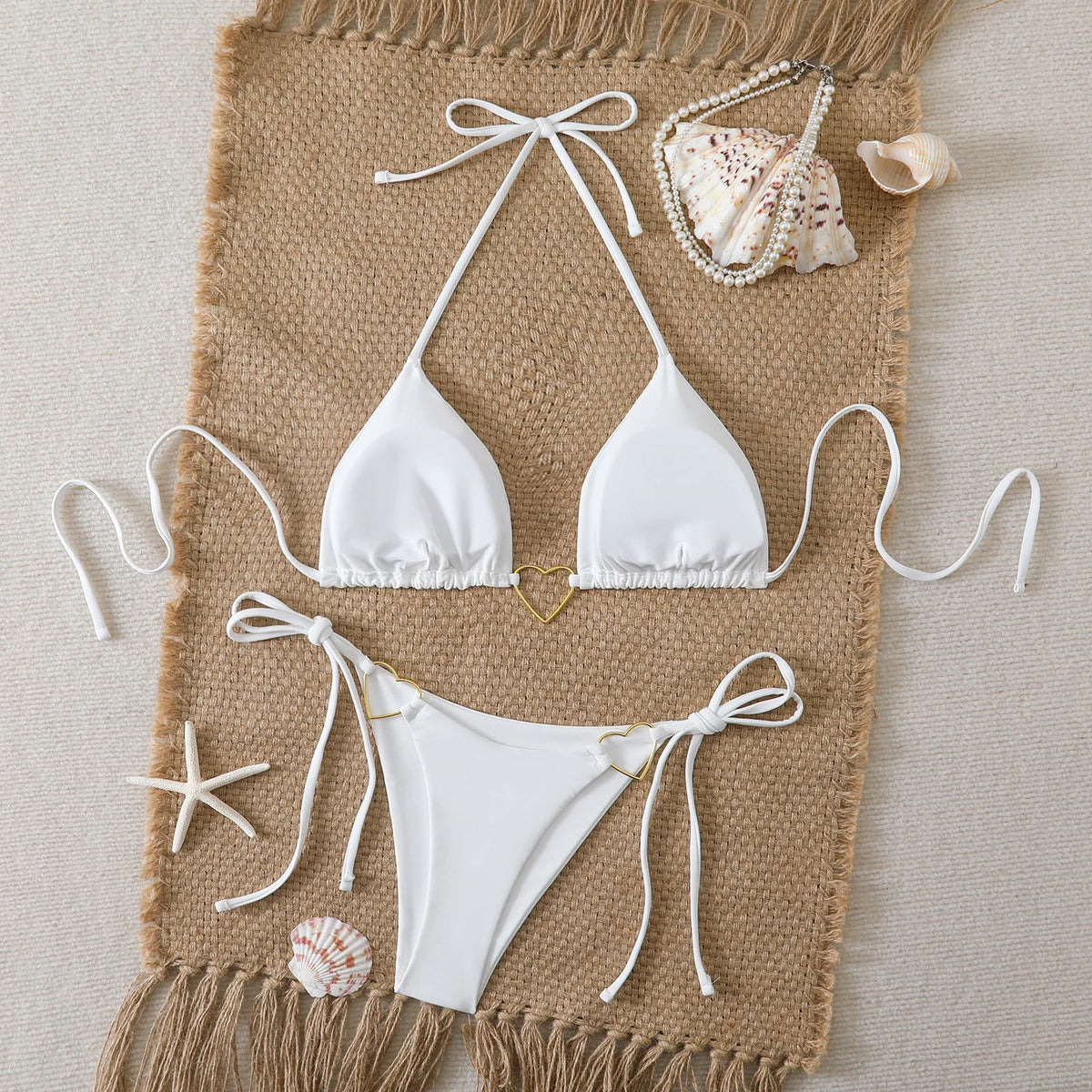 Sexy Metal Heart Ornament Bikini Set 2026 Women Blue Pink Halter Push Up Bra Thong Swimsuit Beach Bathing Suit Vacation Swimwear