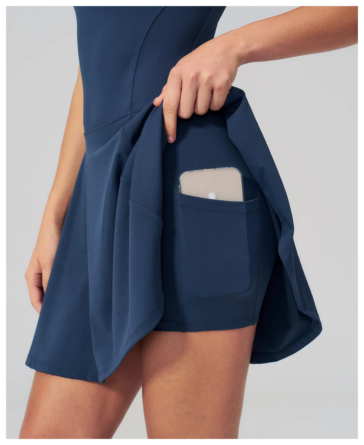 Bodycon Tennis Dress with Shorts Pocket Women Speed Dry Sleeveless V Neck One Piece Sport Outfit Short Dress Fitness Yoga Set